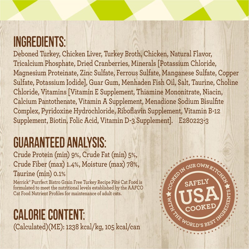 Merrick Purrfect Bistro Grain Free Premium Soft Canned Pate Adult Wet Cat Food, High Protein Turkey Recipe - (Pack of 24) 3 oz. Cans - Image 5